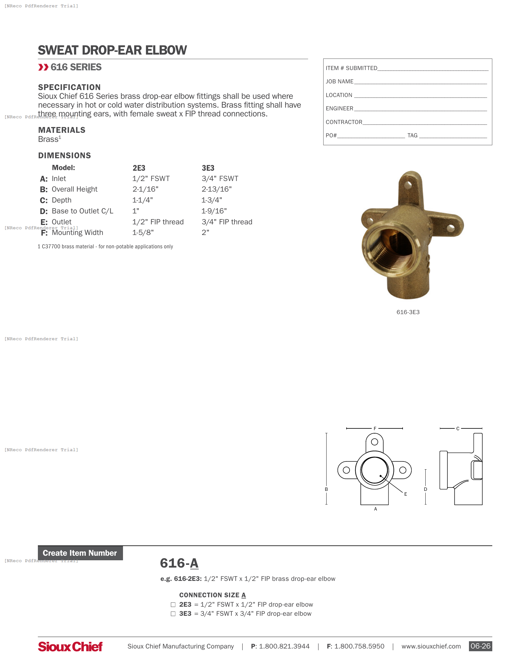 616 SERIES - DROP-EAR ELBOWS - SPEC SHEET.PDF Specification Document